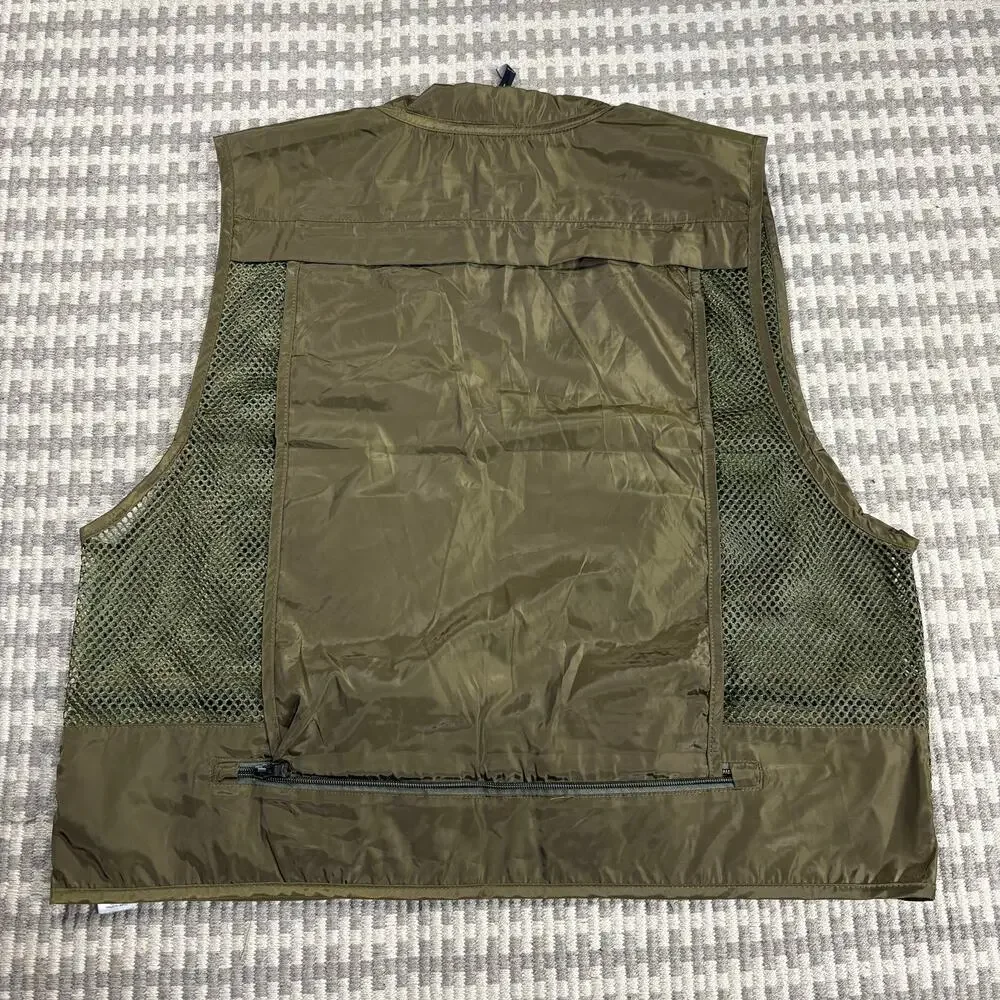 Reclaimed‎ Vintage Men's Army Green Multi-Pocket Mesh Fishing Utility Vest Sz L